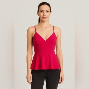 Mikey & Joey Spaghetti Strap Peplum Hem Tank Top Cherry Hot Red Small